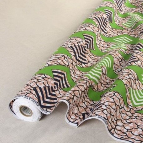 Coupon 3m Tissu Wax Imprimé Marron Vert