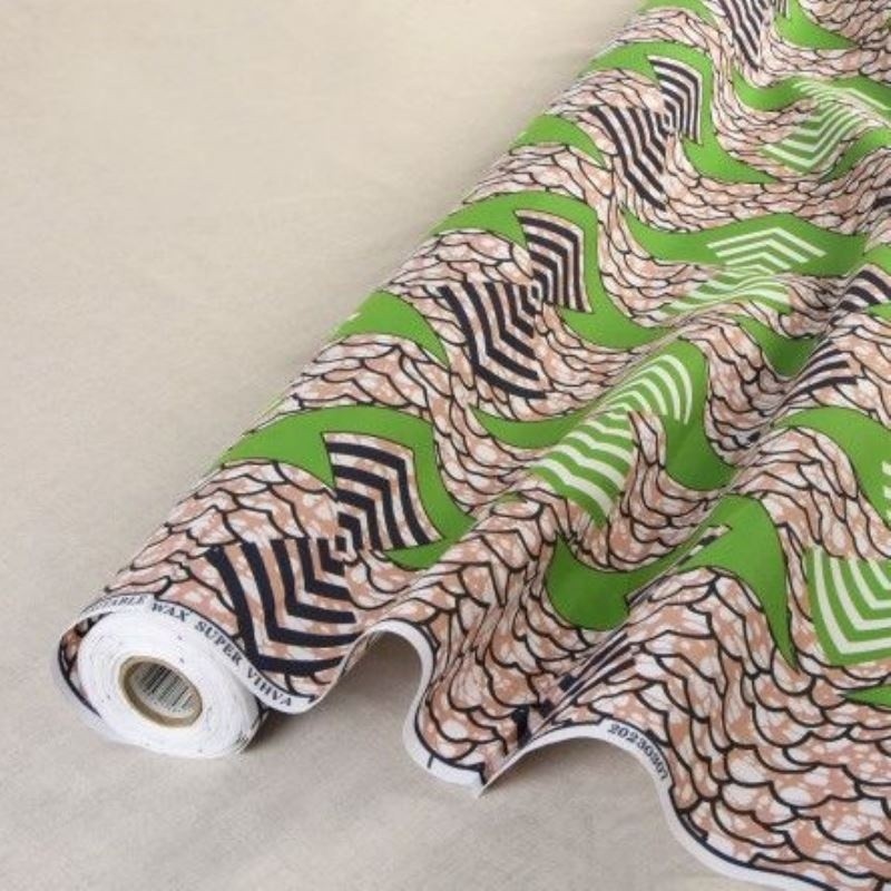 Coupon 3m Tissu Wax Imprimé Marron Vert