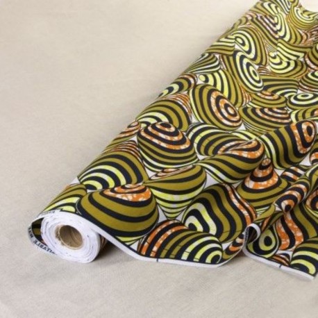 Coupon 3m Tissu Wax Imprimé Vert Orange 