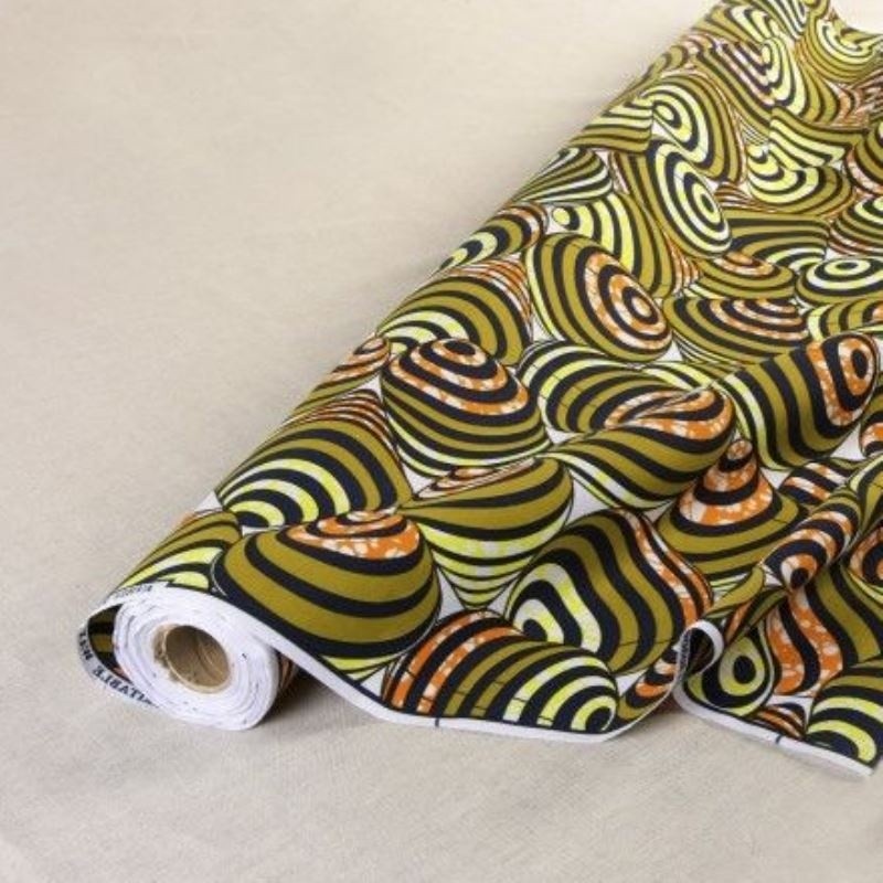 Coupon 3m Tissu Wax Imprimé Vert Orange 