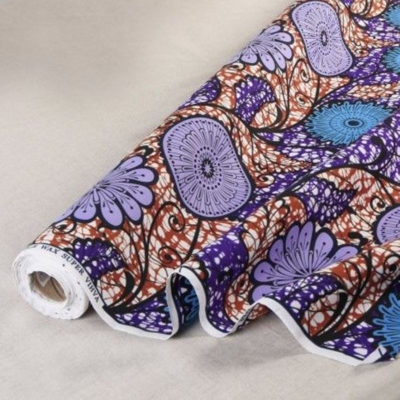 Coupon 3m Tissu Wax Imprimé Violet Marron 