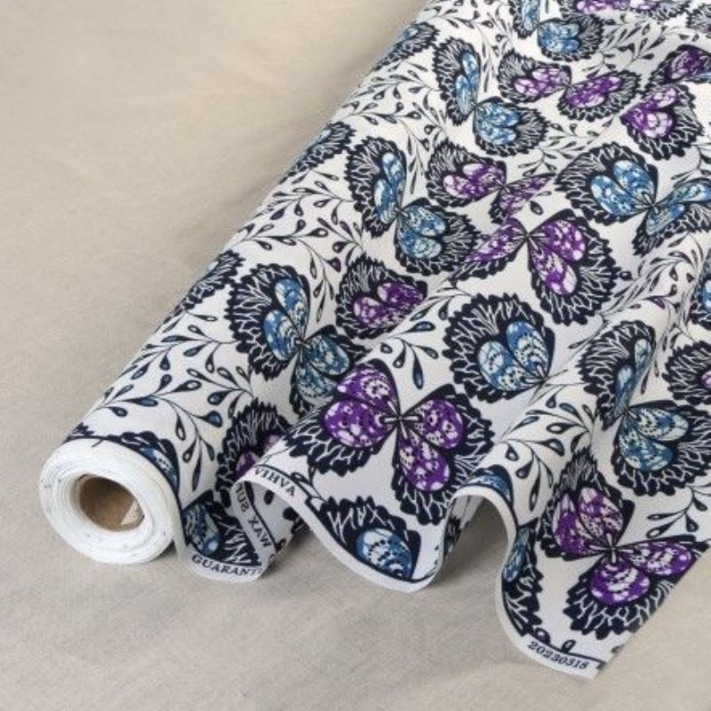 Coupon 3m Tissu Wax Imprimé Creme Violet Bleu 