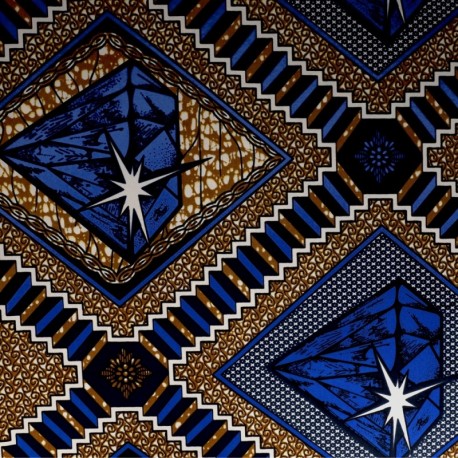 Coupon 3m Tissu Wax Imprimé Diamant Bleu 