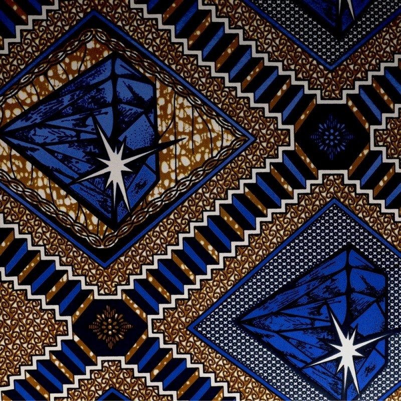 Coupon 3m Tissu Wax Imprimé Diamant Bleu 