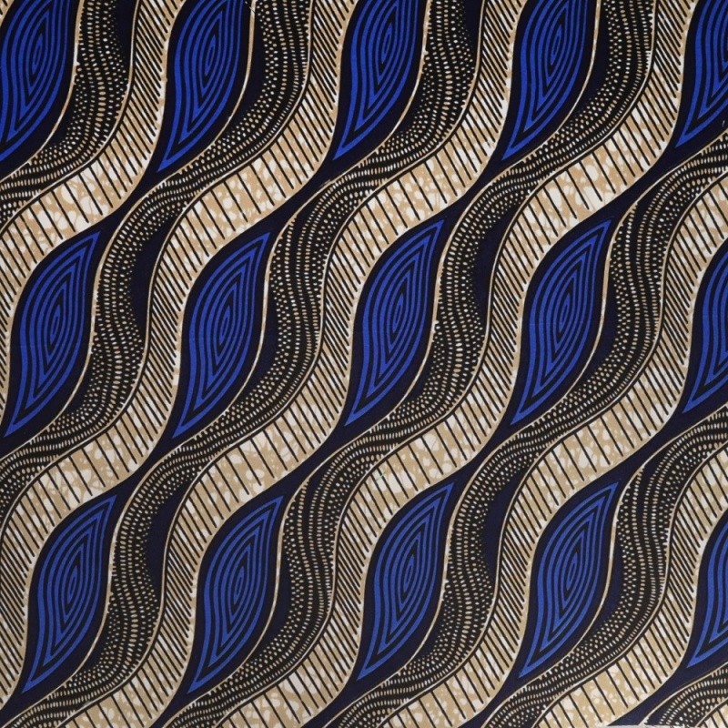 Coupon 3m Tissu Wax Imprimé Géométrique bleu