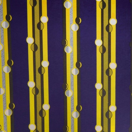 Coupon 3m Tissu Wax Imprimé Motif Rayé Bleu et Jaune