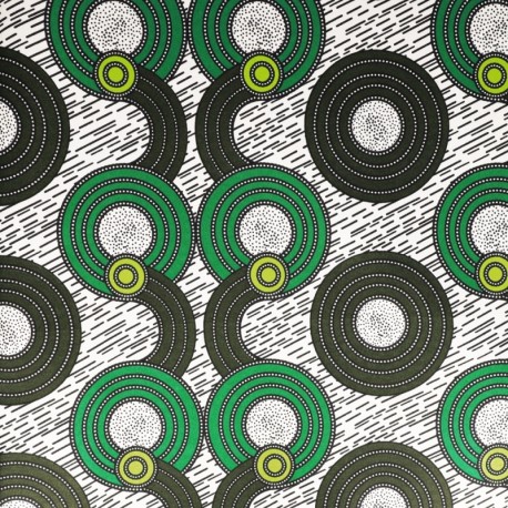 Coupon 3m Tissu Wax Imprimé Motif Cercle Vert
