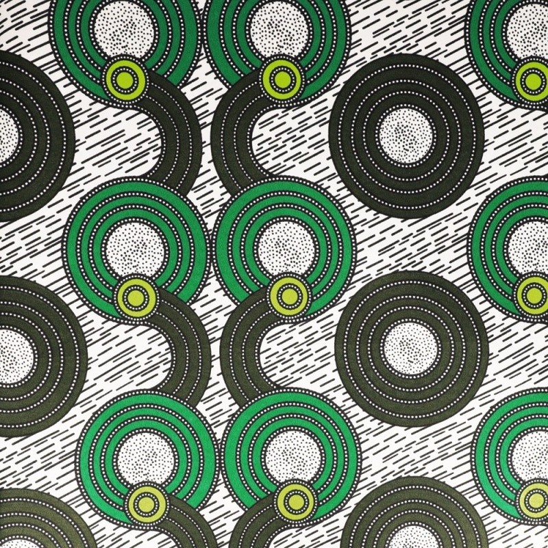 Coupon 3m Tissu Wax Imprimé Motif Cercle Vert