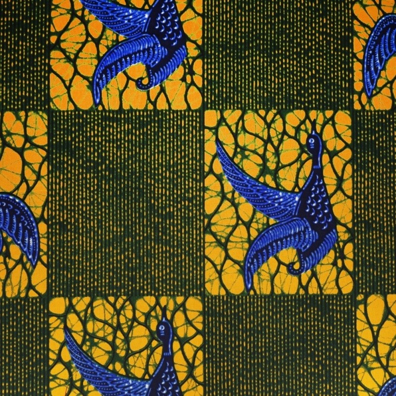 Coupon 3m Tissu Wax Imprimé Oiseau Bleu