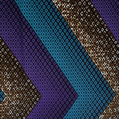 Coupon 3m Tissu Wax Imprimé Mix Violet Bleu et Marron