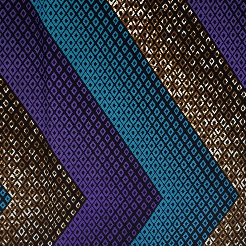 Coupon 3m Tissu Wax Imprimé Mix Violet Bleu et Marron