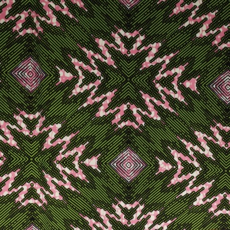 Coupon 3m Tissu Wax Imprimé Géométrique Rose et Vert