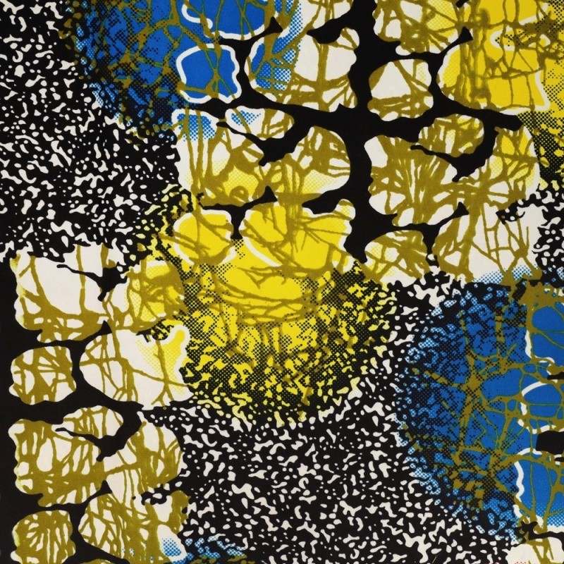 Coupon 3m Tissu Wax Imprimé Abstrait Jaune et Bleu
