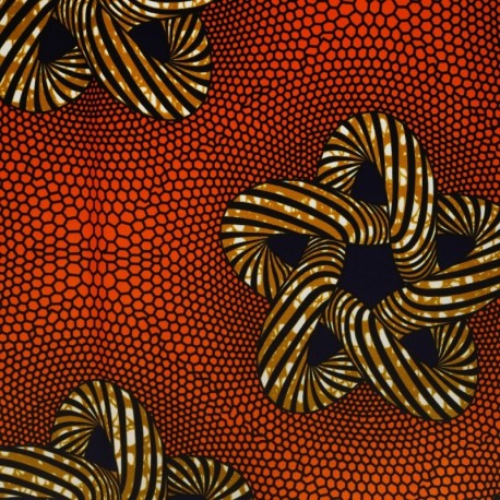 Coupon 3m Tissu Wax Imprimé Géométrique Fond Orange 