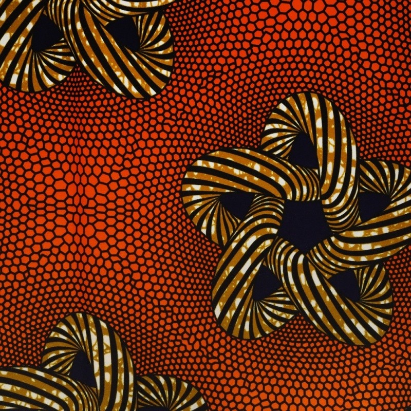 Coupon 3m Tissu Wax Imprimé Géométrique Fond Orange 