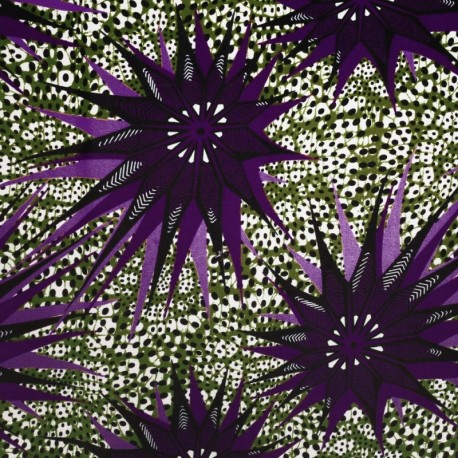 Coupon 3m Tissu Wax Imprimé Floral Violet 