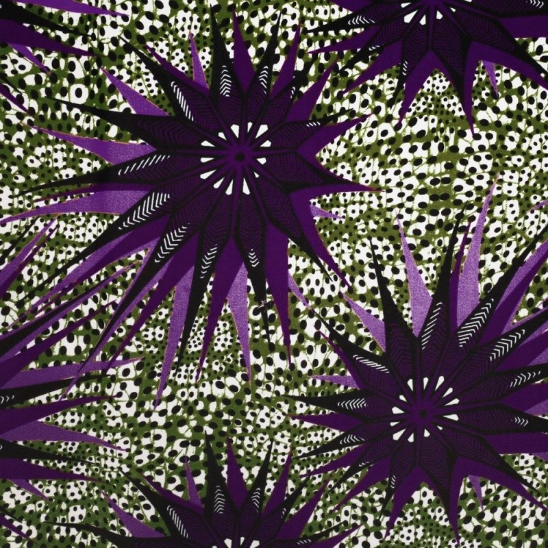 Coupon 3m Tissu Wax Imprimé Floral Violet 