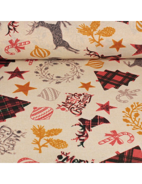 Tissu coton/polyester imprimé Noël blanc