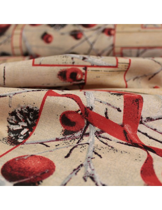 Tissu coton/polyester imprimé Noël rouge