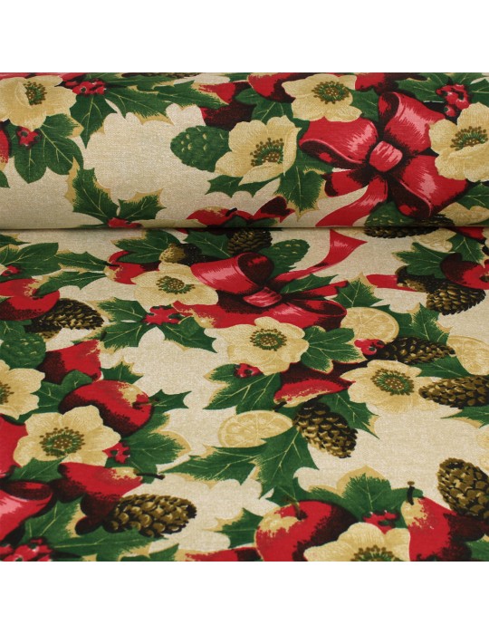 Tissu coton/polyester imprimé Noël vert